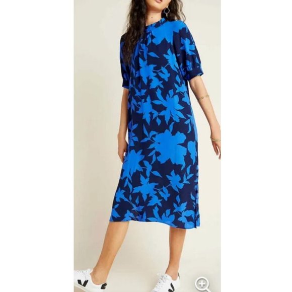 By Anthropologie McKenzie Dress XS Extra Small Cobalt Blue Mock Neck - Picture 1 of 12